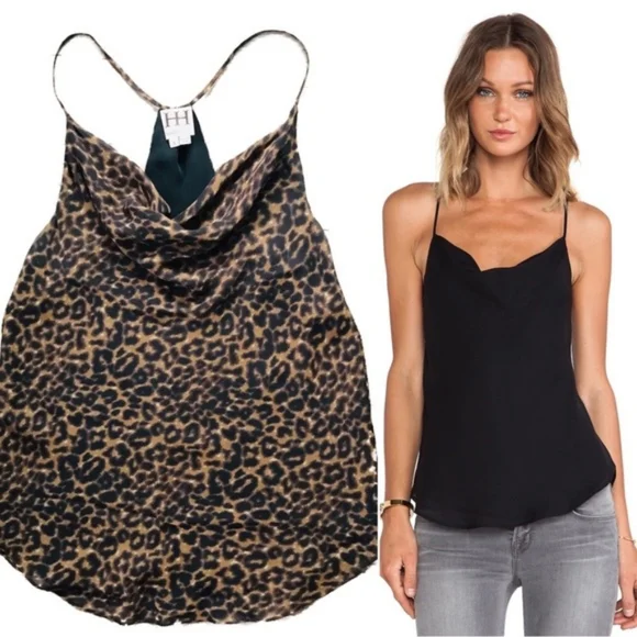**Haute Hippie** Silk Leopard Print Cowl Neck Racerback Camisole Tank Top. - Picture 4 of 7